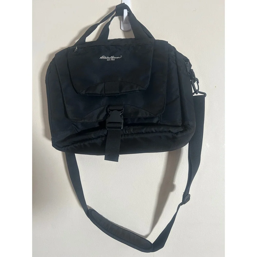 Eddie Bauer Black Nylon Messenger Bag Laptop Briefcase Shoulder‎ Travel Bag